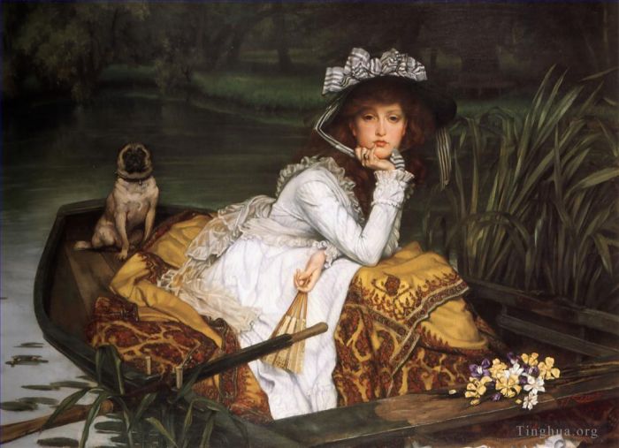 James Tissot Peinture à l'huile - Jeune femme dans un bateau