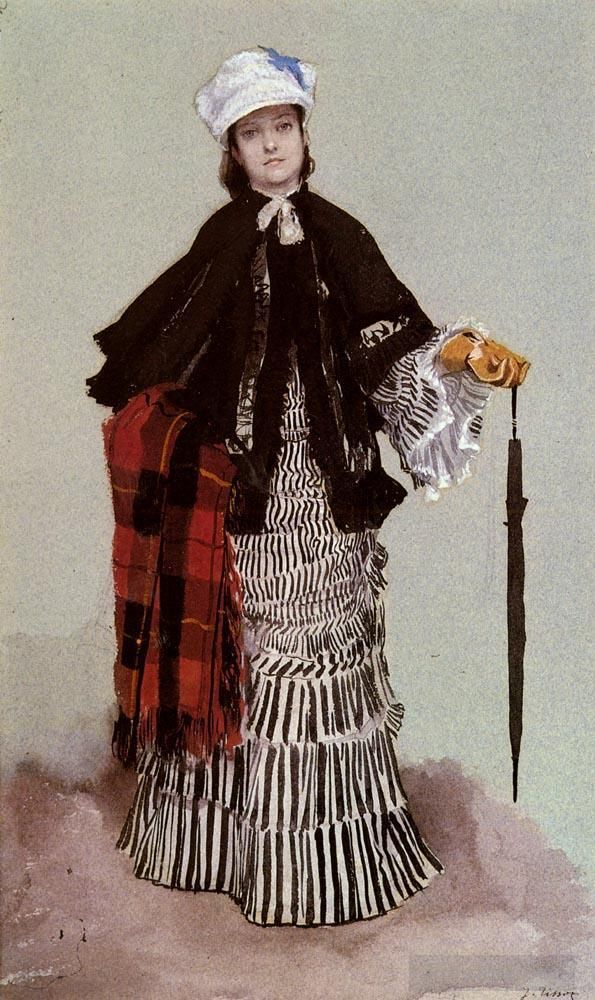James Tissot Types de peintures - Une dame en robe noire et blanche