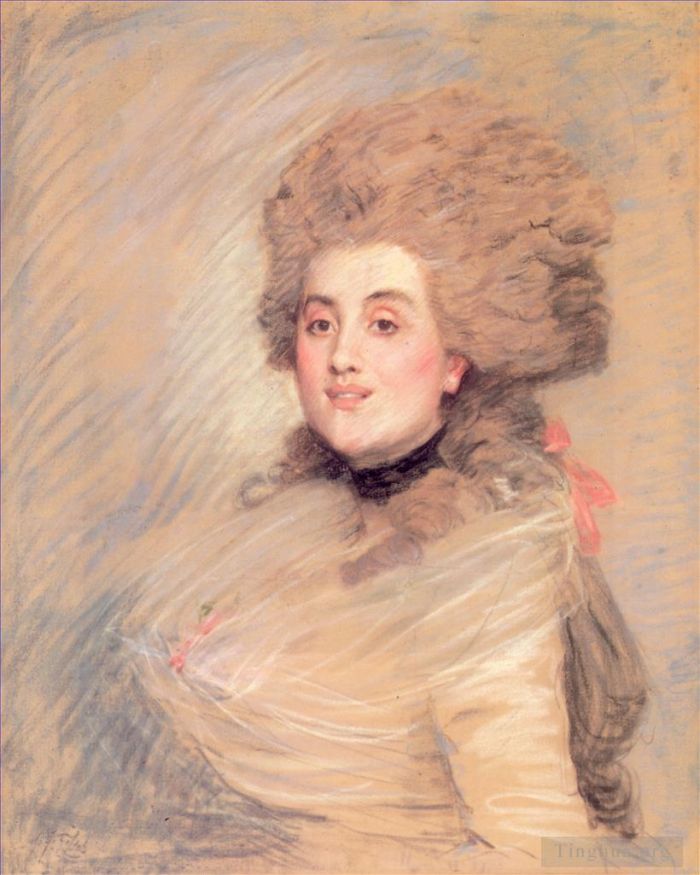 James Tissot Types de peintures - Portrait d'une actrice en robe XVIIIe
