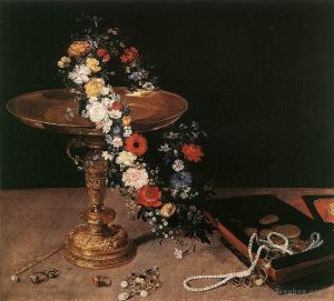 Jan Brueghel the Elder œuvres - Nature Morte Avec Guirlande De Fleurs Et Tazza Dorée