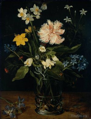 Jan Brueghel the Elder œuvres - Nature morte avec des fleurs dans un verre