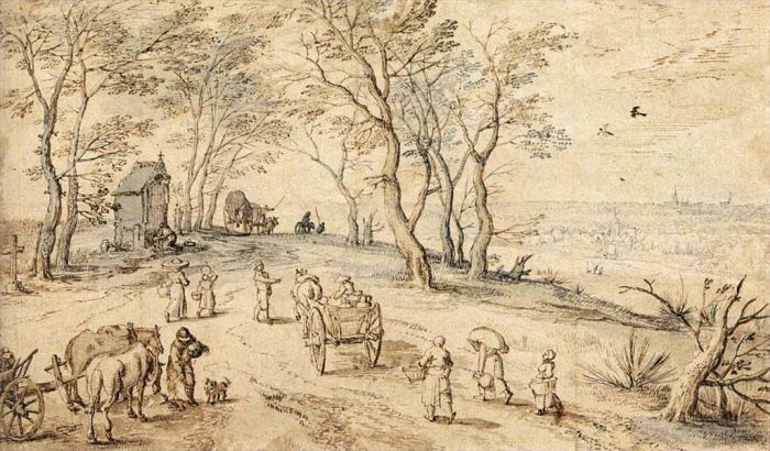 Jan Brueghel the Elder Types de peintures - Les villageois en route vers le marché