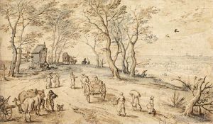 Jan Brueghel the Elder œuvres - Les villageois en route vers le marché