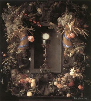 Jan Davidsz de Heem œuvres - Eucharistie dans une couronne de fruits