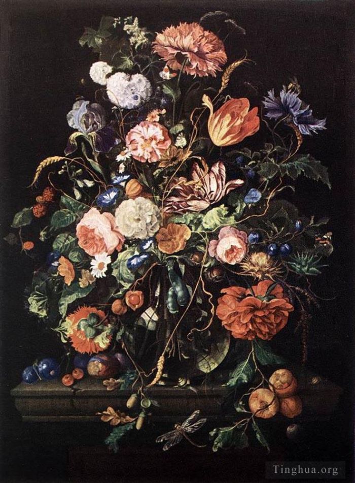 Jan Davidsz de Heem Peinture à l'huile - Fleurs En Verre Et Fruits