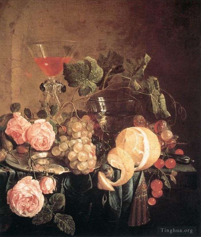 Jan Davidsz de Heem Peinture à l'huile - Nature morte avec fleurs et fruits