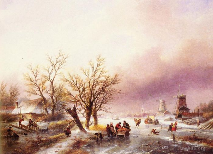 Jan Jacob Coenraad Spohler Peinture à l'huile - Un paysage d'hiver Jan Jacob Coenraad Spohler