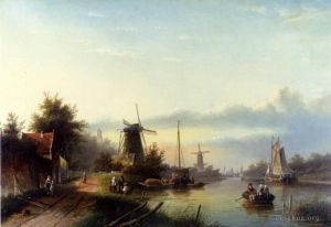 Jan Jacob Coenraad Spohler œuvres - Bateaux sur un canal hollandais
