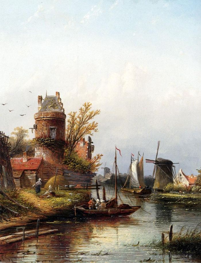 Jan Jacob Coenraad Spohler Peinture à l'huile - Vue De Buiksloot Pres D Amsterdam