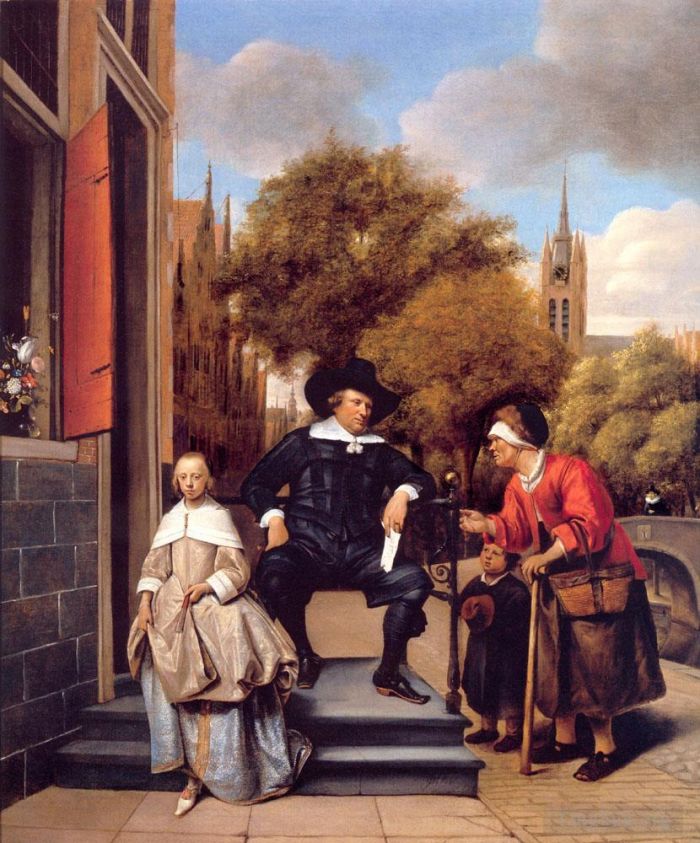 Jan Havickszoon Steen Peinture à l'huile - Un bourgeois de Delft et sa fille