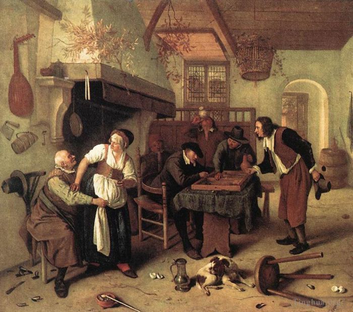 Jan Havickszoon Steen Peinture à l'huile - Dans la taverne