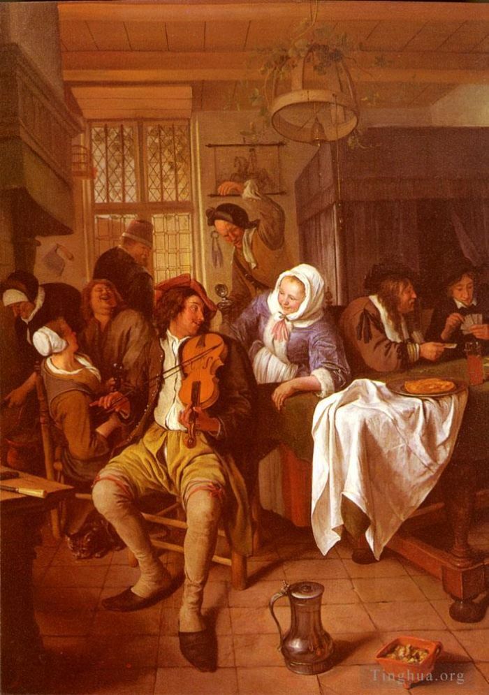 Jan Havickszoon Steen Peinture à l'huile - Intérieur d'une taverne