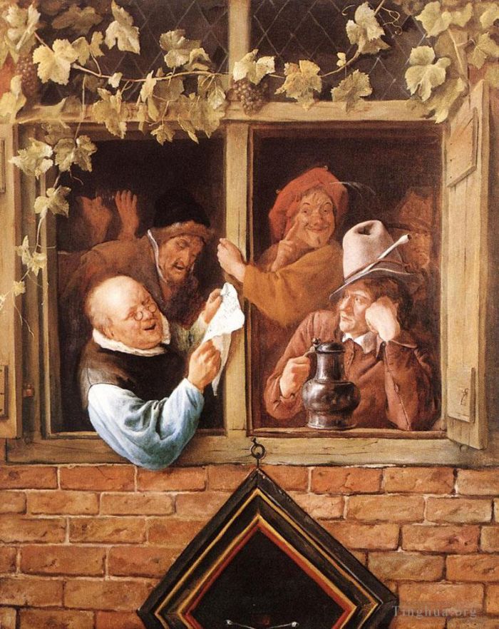 Jan Havickszoon Steen Peinture à l'huile - Rhéteurs à une fenêtre
