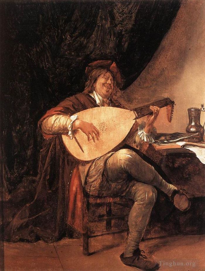 Jan Havickszoon Steen Peinture à l'huile - Autoportrait en luthiste