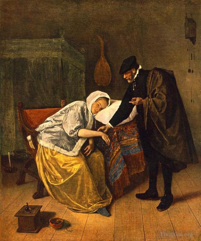 Jan Havickszoon Steen Peinture à l'huile - Le docteur et son patient