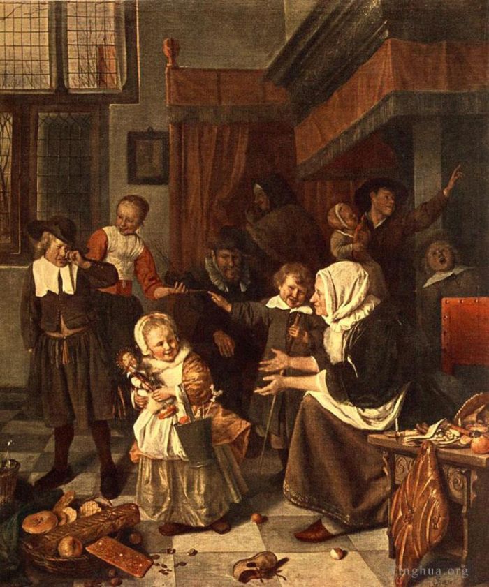 Jan Havickszoon Steen Peinture à l'huile - La fête de Saint Nicolas