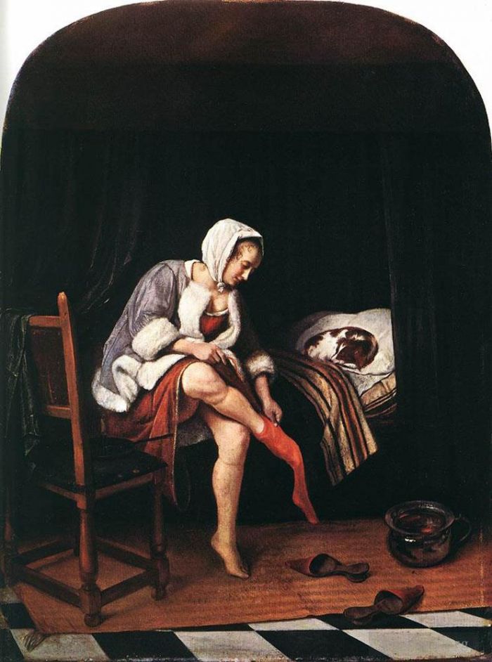 Jan Havickszoon Steen Peinture à l'huile - Les toilettes du matin 1665