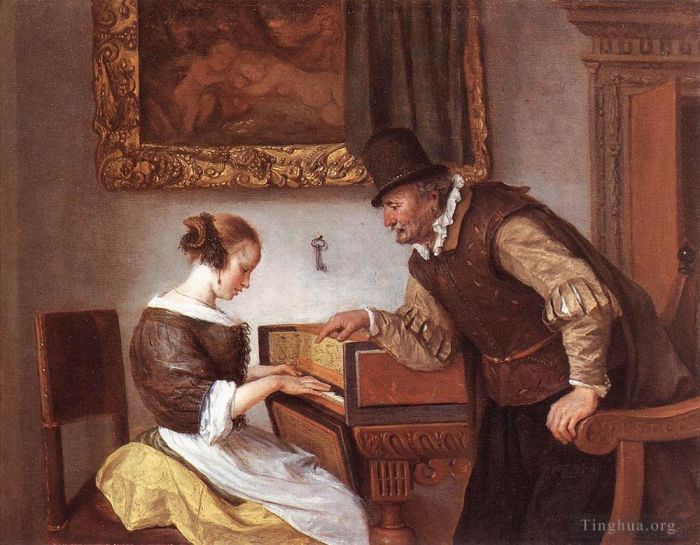 Jan Havickszoon Steen Peinture à l'huile - La leçon de clavecin