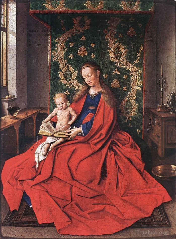 Jan van Eyck Peinture à l'huile - Madone avec l'enfant lisant