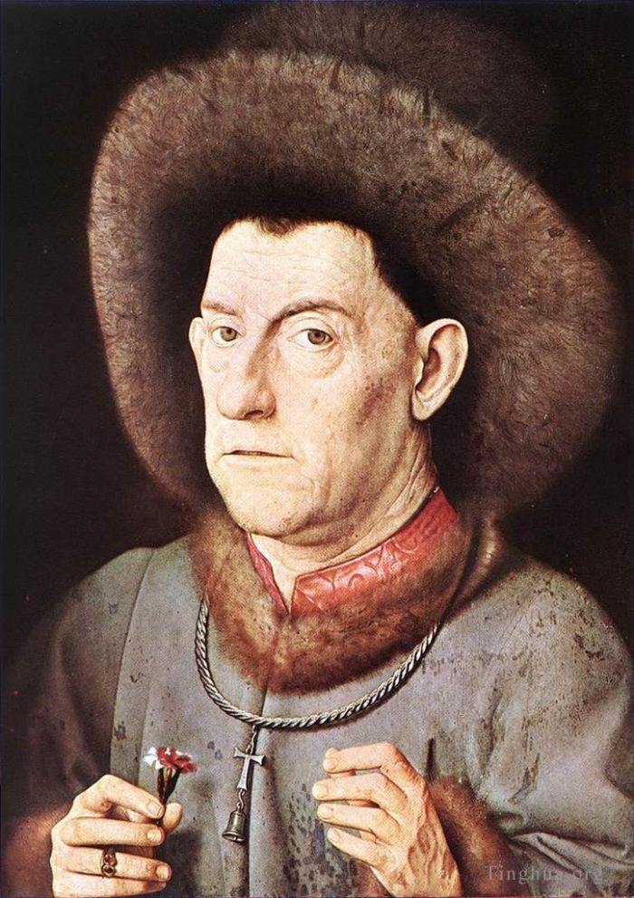 Jan van Eyck Peinture à l'huile - Portrait d'homme à l'œillet