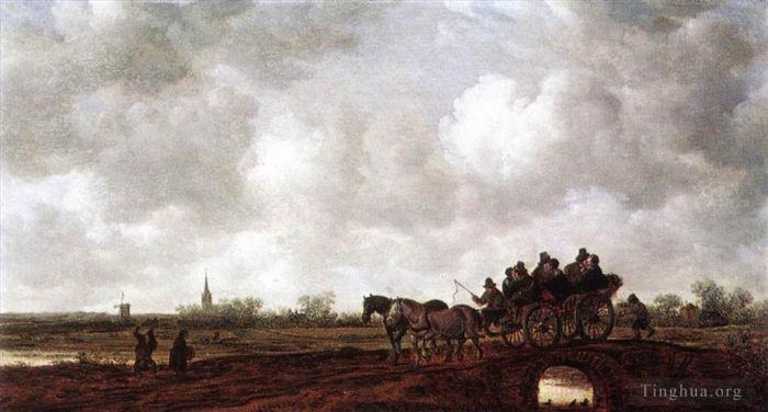 Jan Josephszoon van Goyen Peinture à l'huile - Chariot à chevaux sur un pont