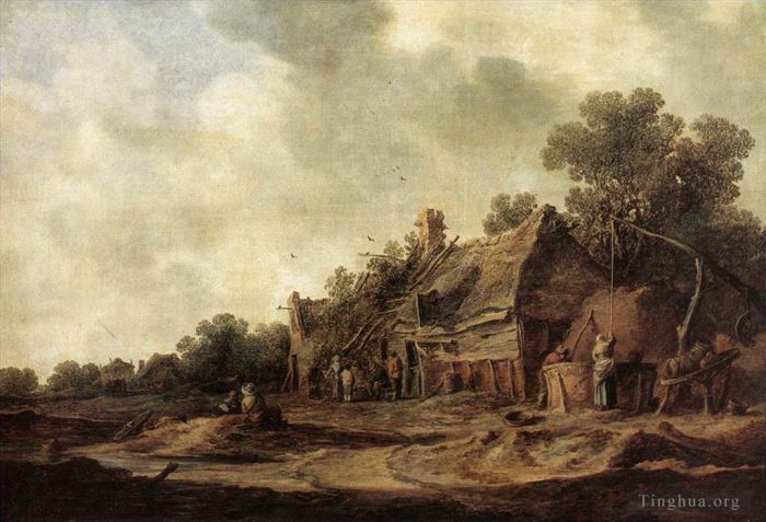 Jan Josephszoon van Goyen Peinture à l'huile - Cabanes paysannes avec puits de balayage