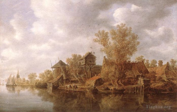 Jan Josephszoon van Goyen Peinture à l'huile - Village au bord de la rivière