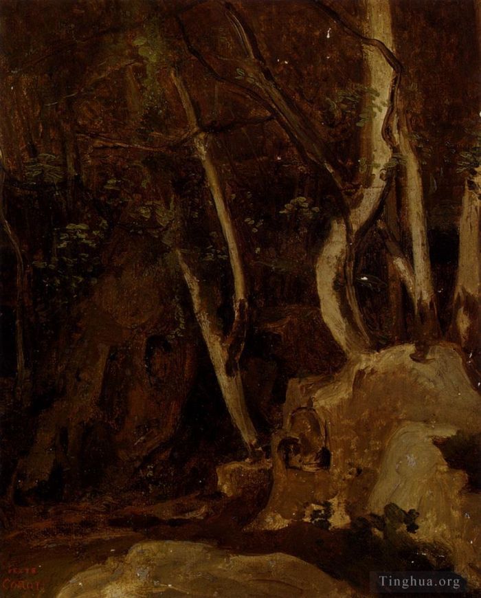 Jean-Baptiste-Camille Corot Peinture à l'huile - A Civita Castellana Rochers Boises