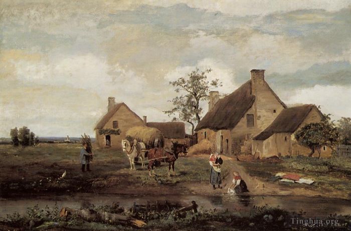 Jean-Baptiste-Camille Corot Peinture à l'huile - Une ferme dans la Nièvre