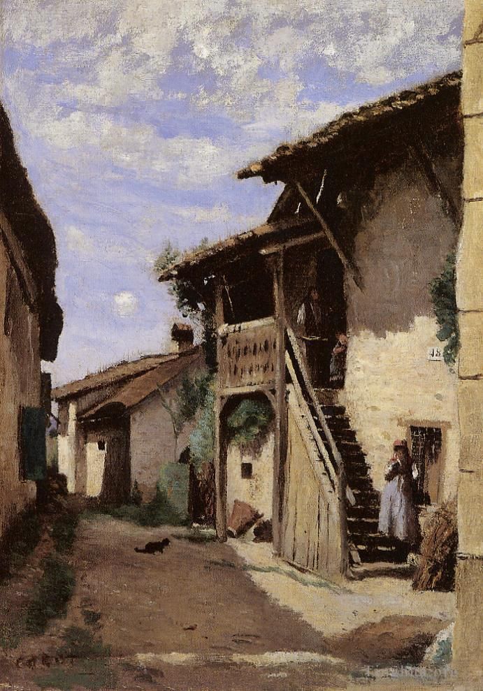 Jean-Baptiste-Camille Corot Peinture à l'huile - Un Village Steeet Dardagny