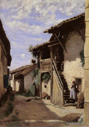 Jean-Baptiste-Camille Corot œuvres - Un Village Steeet Dardagny
