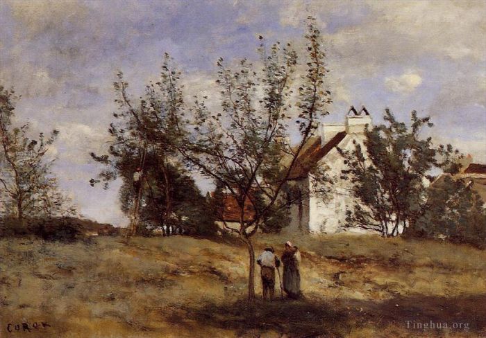 Jean-Baptiste-Camille Corot Peinture à l'huile - Un verger au moment de la récolte