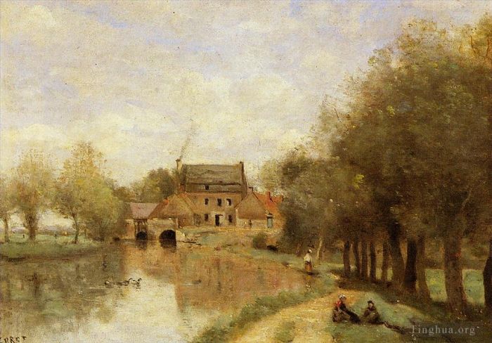 Jean-Baptiste-Camille Corot Peinture à l'huile - Arleux du Nord le Moulin Drocourt sur la Sensée