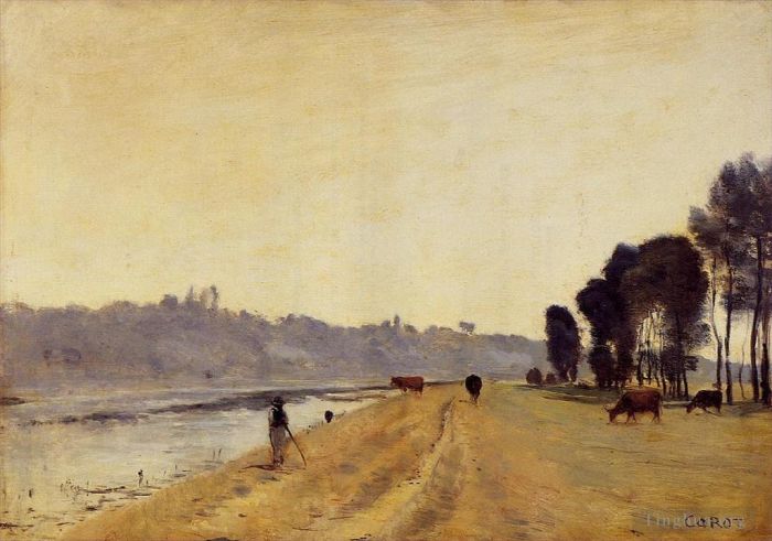 Jean-Baptiste-Camille Corot Peinture à l'huile - Bords d'une rivière