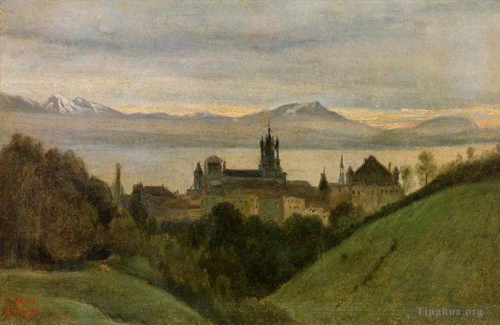 Jean-Baptiste-Camille Corot Peinture à l'huile - Entre Lac Léman et Alpes