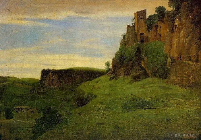 Jean-Baptiste-Camille Corot Peinture à l'huile - Civita Castelland bâtiments haut dans les rochers alias La Porta San Salvatore