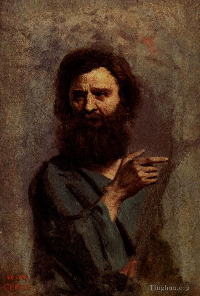 Jean-Baptiste-Camille Corot Peinture à l'huile - Corot Tête d'Homme Barbu