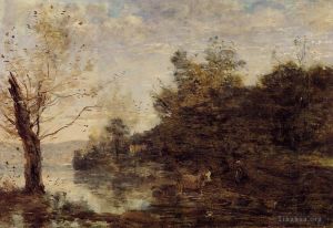 Jean-Baptiste-Camille Corot œuvres - Bouvier au bord de l'eau