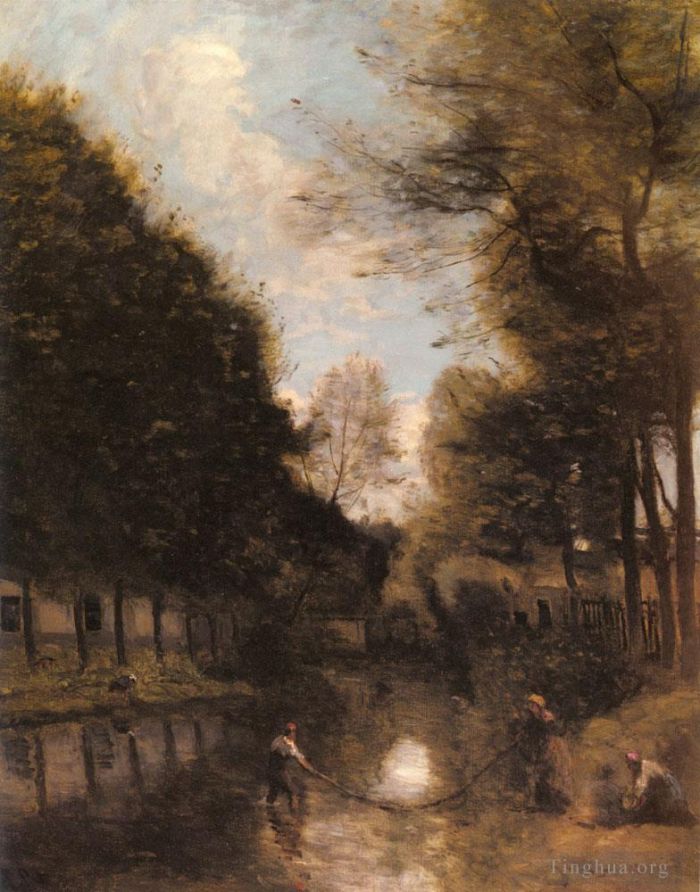 Jean-Baptiste-Camille Corot Peinture à l'huile - Gisors Rivière Bordée D arbres
