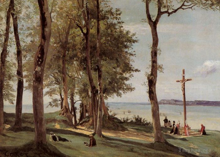 Jean-Baptiste-Camille Corot Peinture à l'huile - Calvaire de Honfleur sur la Côte de Grâce