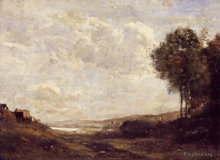 Jean-Baptiste-Camille Corot Peinture à l'huile - Paysage au bord du lac