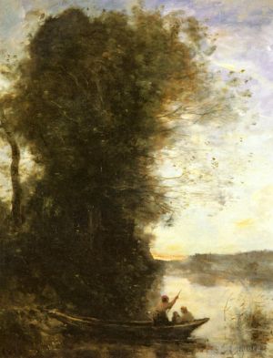 Jean-Baptiste-Camille Corot œuvres - Le Batelier Quittant La Rive Avec Une Femme Et Une Femme