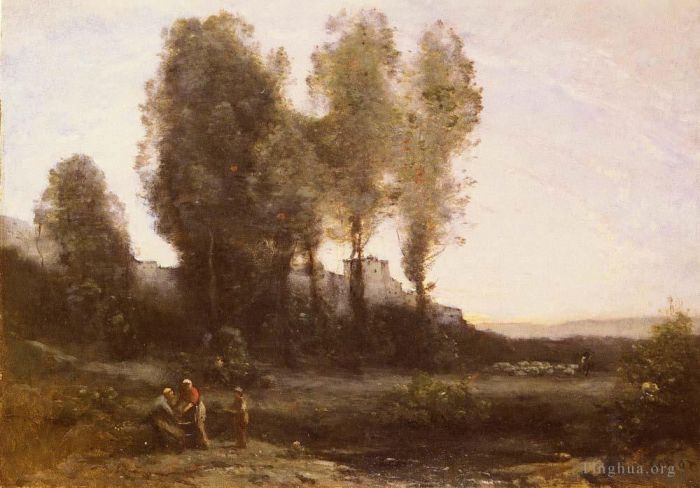 Jean-Baptiste-Camille Corot Peinture à l'huile - Le Monastère Derrière Les Arbres