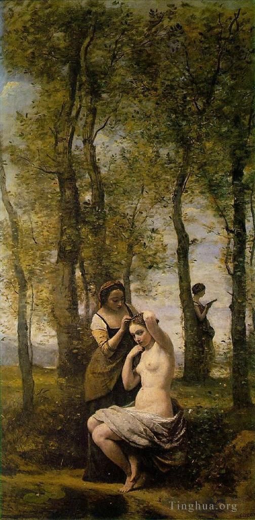 Jean-Baptiste-Camille Corot Peinture à l'huile - Le Toilette alias Paysage avec personnages