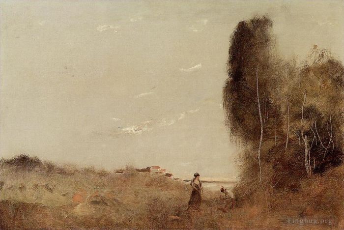 Jean-Baptiste-Camille Corot Peinture à l'huile - Matin au bord de l'eau