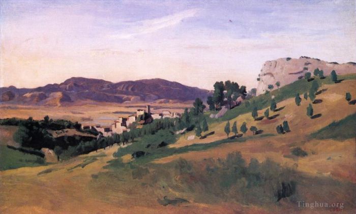 Jean-Baptiste-Camille Corot Peinture à l'huile - Olevano la ville et les rochers