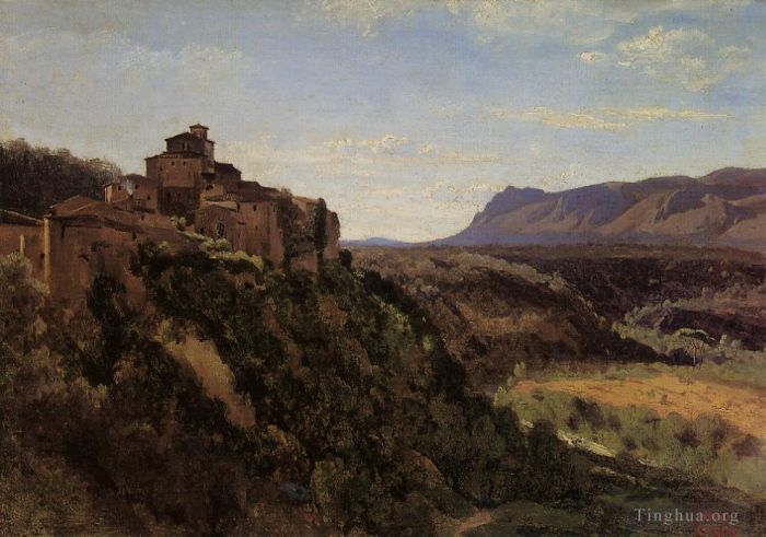 Jean-Baptiste-Camille Corot Peinture à l'huile - Bâtiments Papigno avec vue sur la vallée