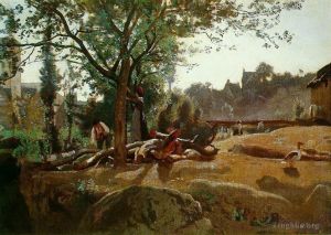 Jean-Baptiste-Camille Corot œuvres - Paysans sous les arbres à l'aube Morvan
