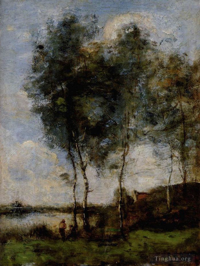 Jean-Baptiste-Camille Corot Peinture à l'huile - Pêcheur Au Bord De La Rivière