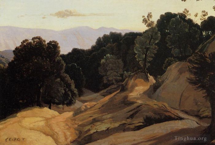Jean-Baptiste-Camille Corot Peinture à l'huile - Route à travers les montagnes boisées